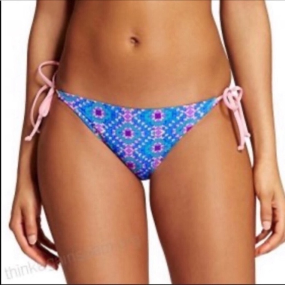 Xhilaration Cinched Tie Side Bikini Bottoms Women’s Medium Blue Pink Ruched Swim